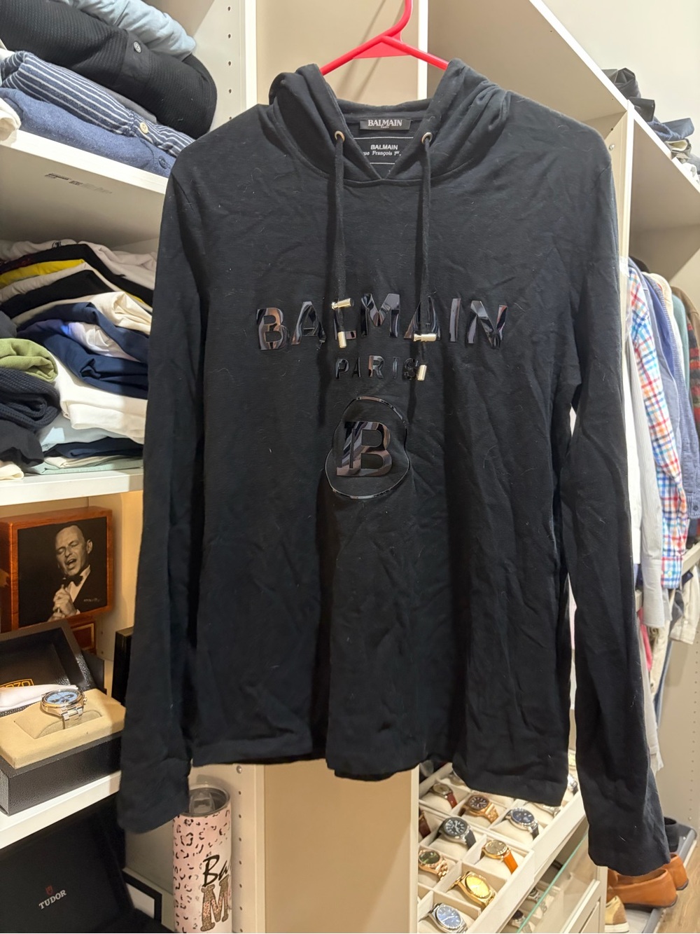 Balmain Black Gloss Logo Hoodie